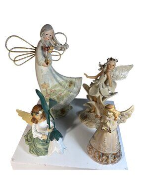 Lot Of Four Angel Figurines Fairy Floral Garden Hand Painted Collectible Decor